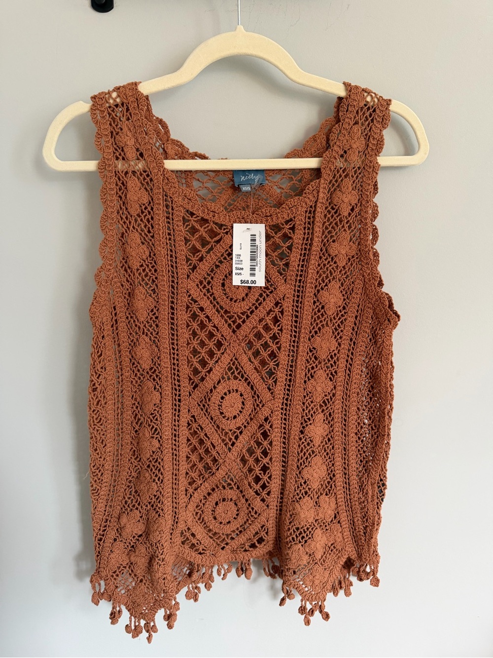 South Moon Under Light Brown Open Crochet Tank